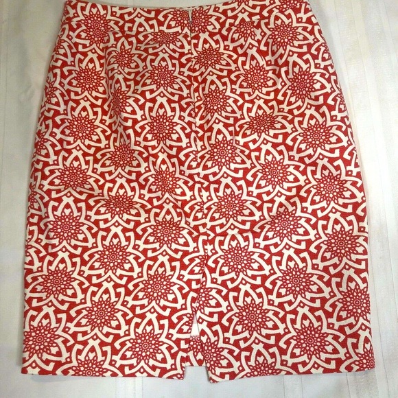 J.Crew Skirt Women’s Size 0 100% Cotton Orange Abstract Floral Lined Pencil EUC - Picture 3 of 7